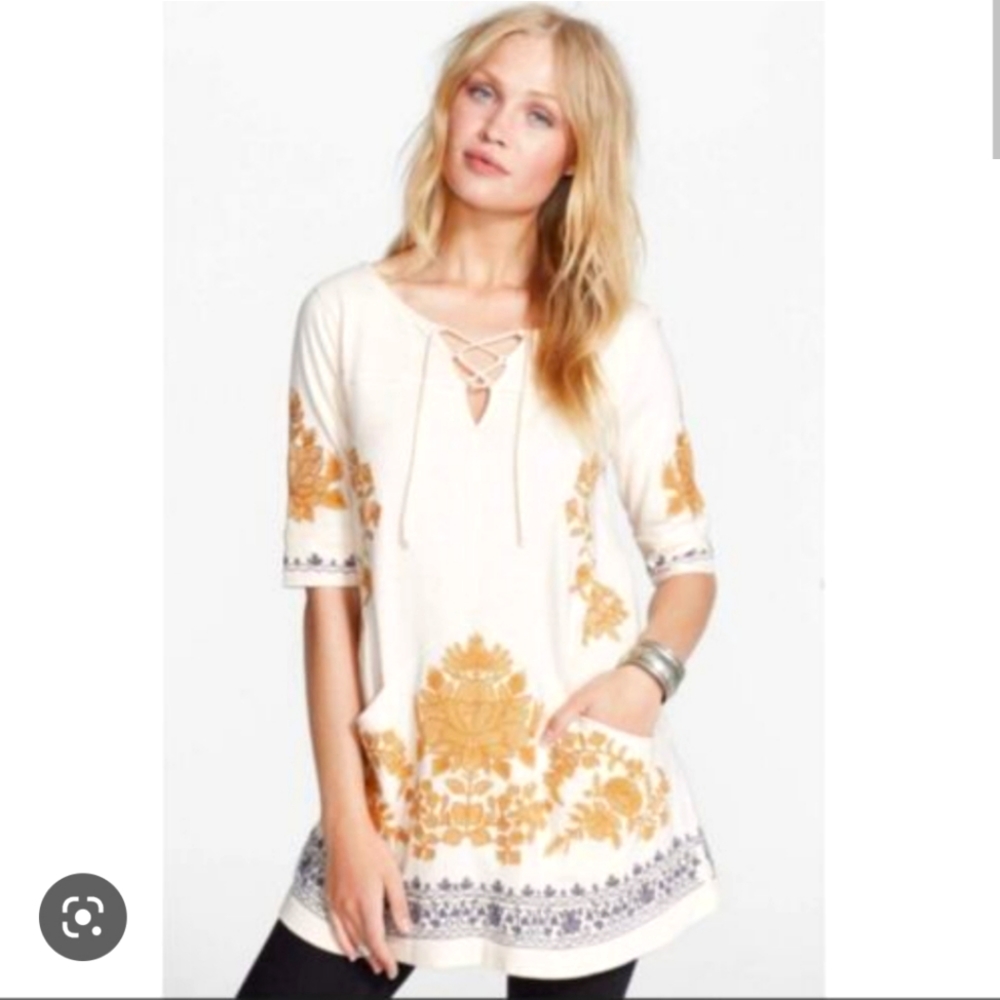 Free People Talia Embroidered Tunic Top, size XS